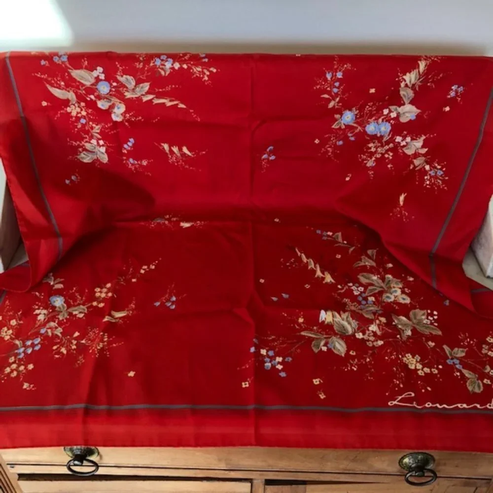 LEONARD Red Floral Square Scarf Vintage